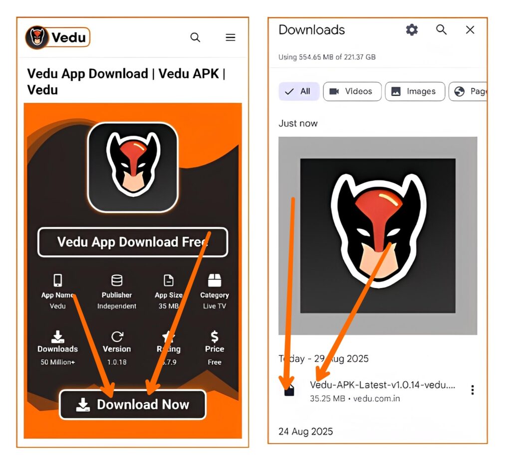 Vedu App Download Button And File 